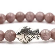 8 мм dgh53 мяч эластичная нить отрегулировать природа черный molar teeth Бусы из лавового камня металлический браслет с рыбой Рейки Чакра Модные украшения