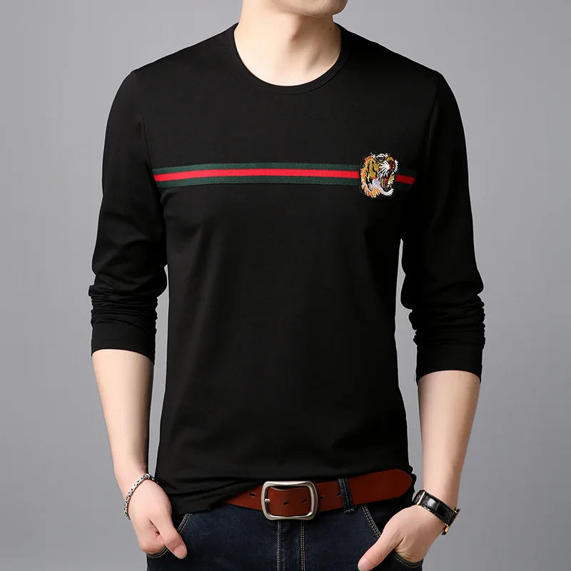 Letter Print Tshirts Spring Autumn Men's Round Neck Fashion Tops Long Sleeve Printed T-shirt Men Plus Size Bottoming Shirt | Мужская