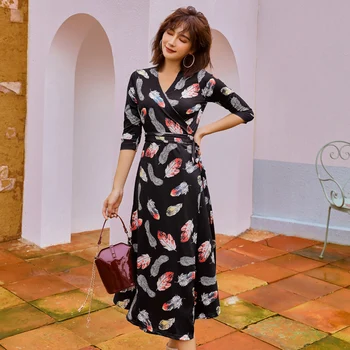 

Floral Elegant Summer Dress Women's Half Sleeve V-neck Bandage Wrap Dress Woman Casual Split Midi Dresses Lady Clothes Vestidos