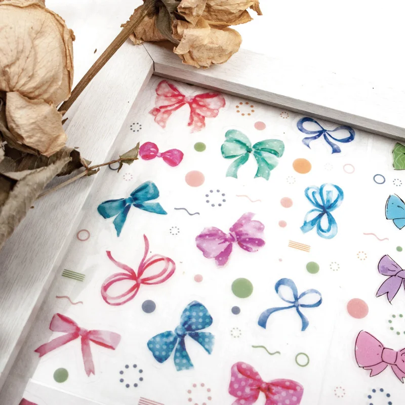 4 листа/упаковка Элегантный Бант ПЭТ DIY клейкие наклейки декоративный дневник этикетка-наклейка
