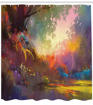 

Nature Shower Curtain Magical Lake Art Brush Print Custom