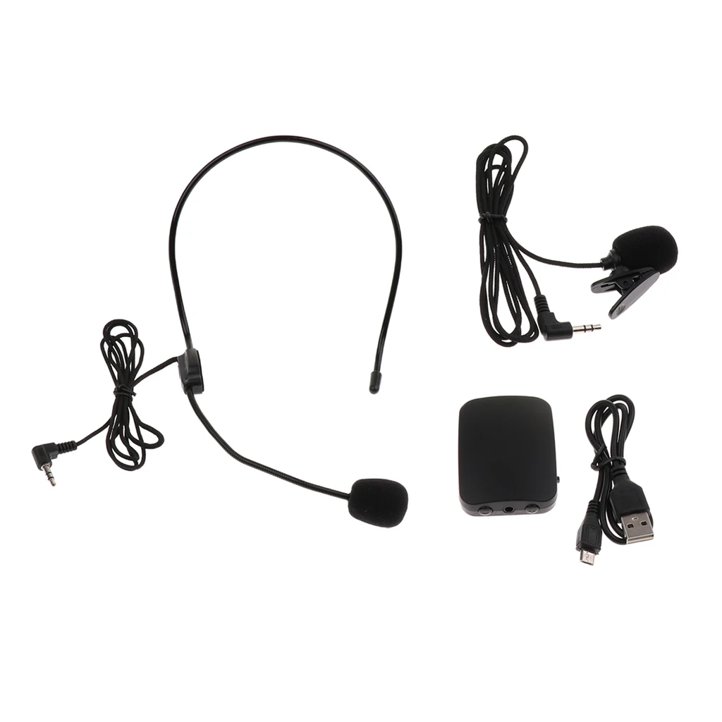 A Set Wireless Headset Microphone USB Lavalier Mic for Stage Performance
