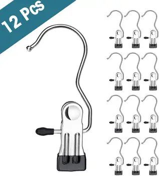 

HOUSE DAY 12Pcs Laundry Hook Boot Hanger with Clips Portable Clothes Pins Hangers Home Travel Utility Hooks