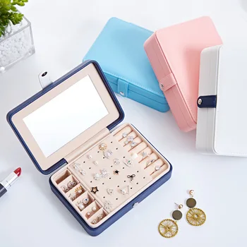 

Portable Multi-function PU Leather Jewelry Box Fresh And Simple Earrings Ring Multi-function Jewelry Storage Box