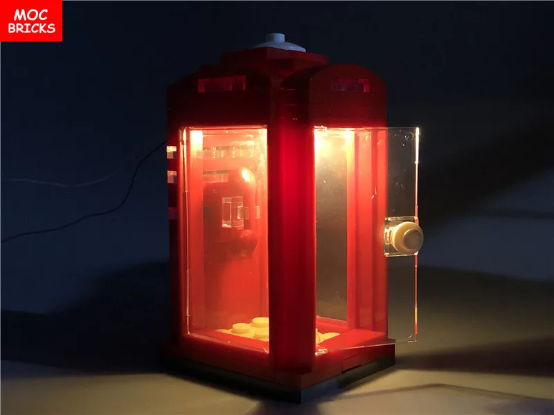 Кубики Moc DIY уличный пейзаж телефонная коробка телефон красная будка для города/города с светодиодный свет строительные блоки игрушки для детей подарок