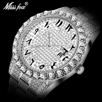 

Original MISSFOX Dropshipping Arabic Numbers Watch AAA Rolexable_watch Men Yacht Master Big Dimaond Bezel Iced Out Watch Mens
