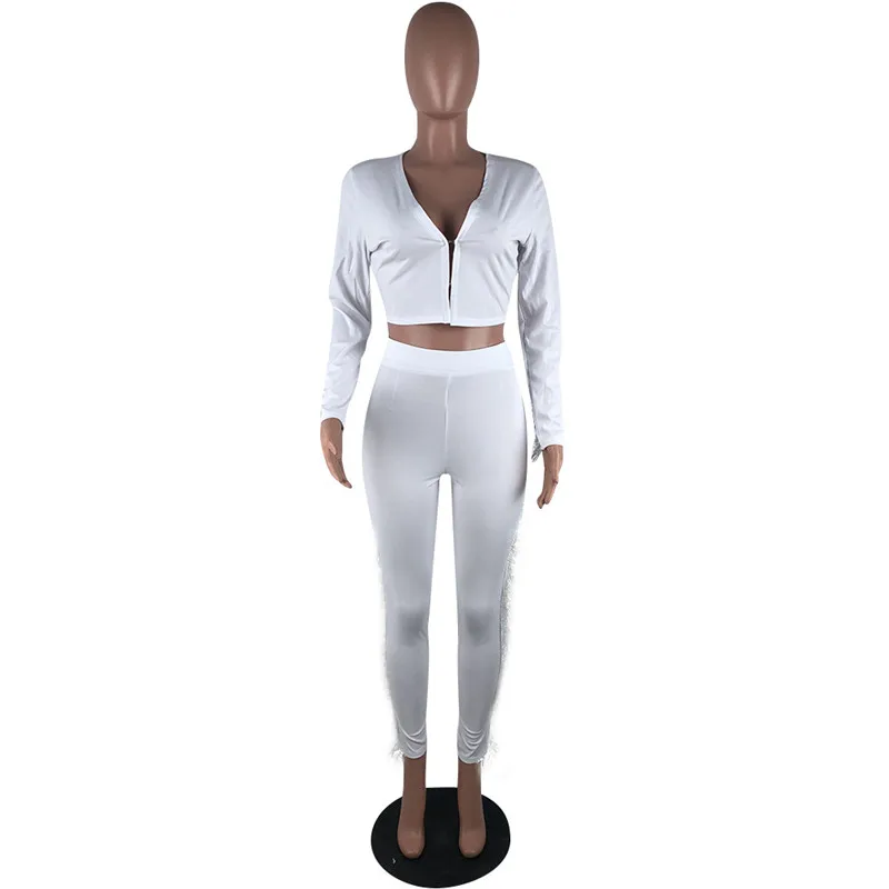 Новейшая модель; комплект из двух Комплект из 2 предметов Bodycon черный, белый цвет комбинезон с изображением перьев Высокое качество Женский Игровой костюм с длинным рукавом, в стиле Звезд праздничный комбинезон