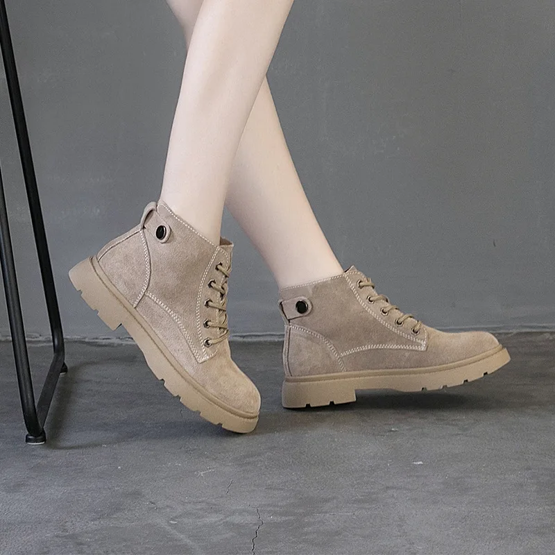 

Genuine Leather Women Fall Boots Round Toe Lace-up Vintage Student Juniors Ankle Boots Breathable Martins Motorcycle Boots Shoes