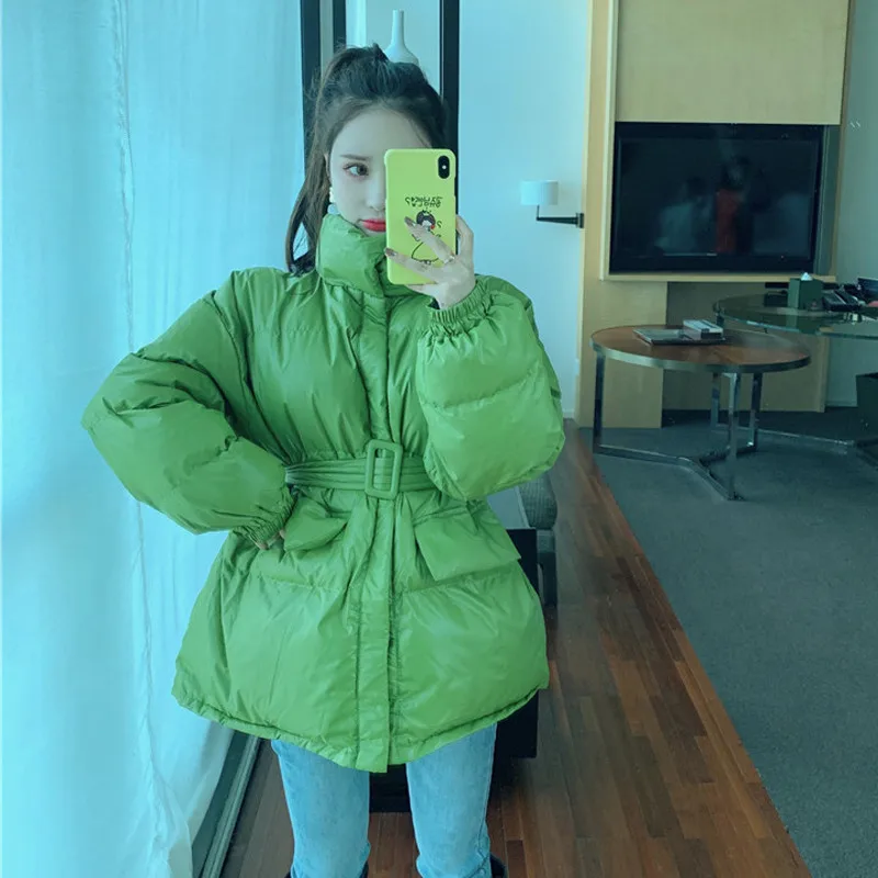 Женский пуховик из хлопка, модная зимняя однотонная одежда средней длины, свободная повседневная верхняя одежда, теплое приталенное пальто, женская парка