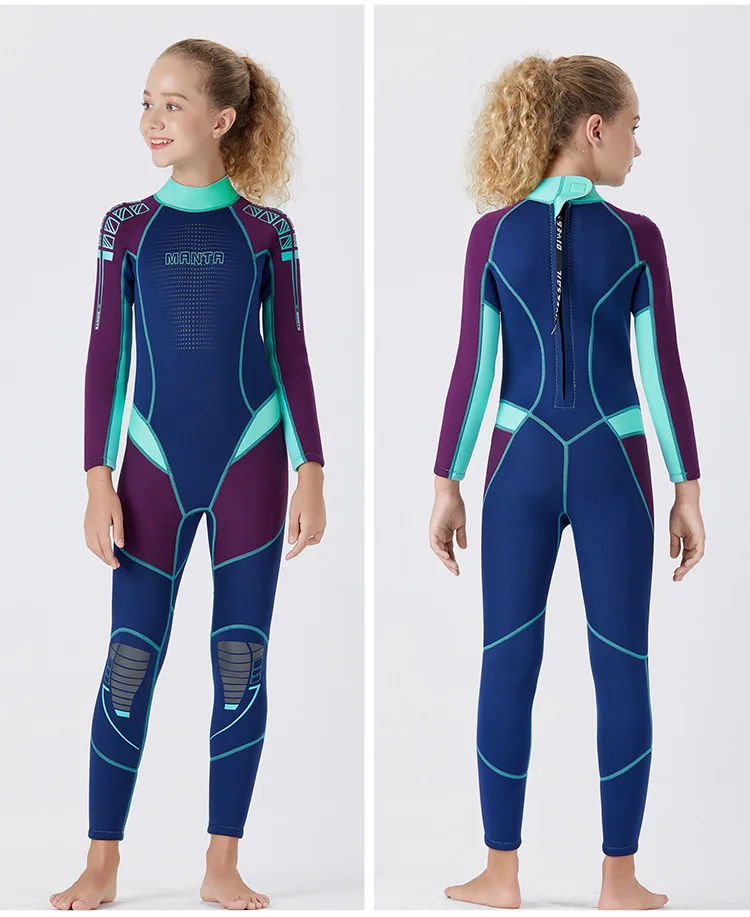 2.5mm full body neoprene swimsuit boys girls neoprene wetsuit kids one piece swimwear children diving suit Back Zip wet suit