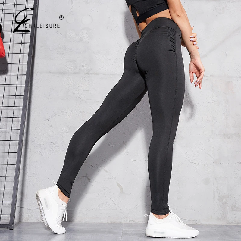 Chrleisure Сексуальная Push Up черные леггинсы модные женские Высокая Талия тренировки полиэстер леггинсы джеггинсы плюс размер спортивные Леггинсы