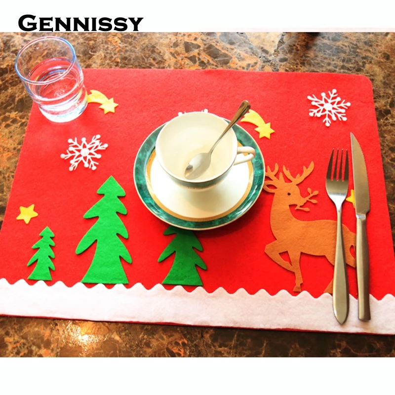 GENNISSY Cloth Christmas Deer Style Dining Table Mat Heat Insulation Non-Slip Placemats Bowl Tableware Pad Coaster | Дом и сад