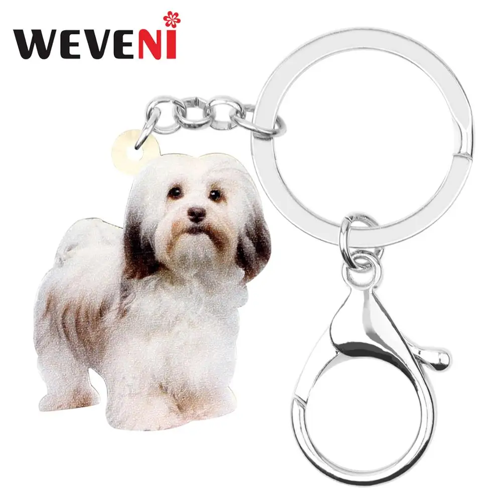 

WEVENI Acrylic Sweet Havanese Dog Key chains Animal Pets Key Ring Bag Car Wallet Purse Keychains Lady Girls 2019 New Charms Gift