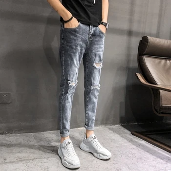 

Retro Ripped Jeans for Mens Slim Fit Pants Classic Jeans Male denim jeans Designer Trousers Casual skinny Elasticity pants Men