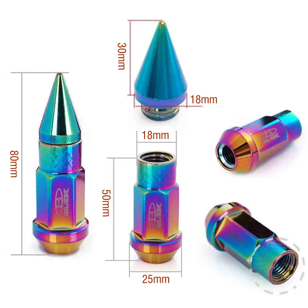 20Pcs M12X1.5 / M12X1.25 Aluminium 50MM Extended Tuner Wheels Rims Lug Nuts With Spikes Spear Tip Jdm
