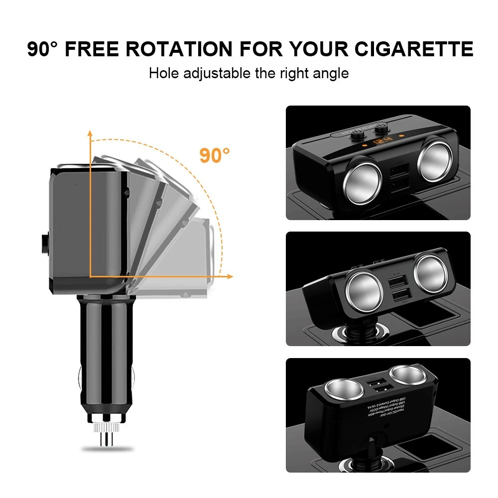 2 гнезда автомобильный прикуриватель многофункциональное автомобильное быстрое зарядное устройство двойной USB DC 12V до 24V дисплей напряжения для iPhone iPad samsung