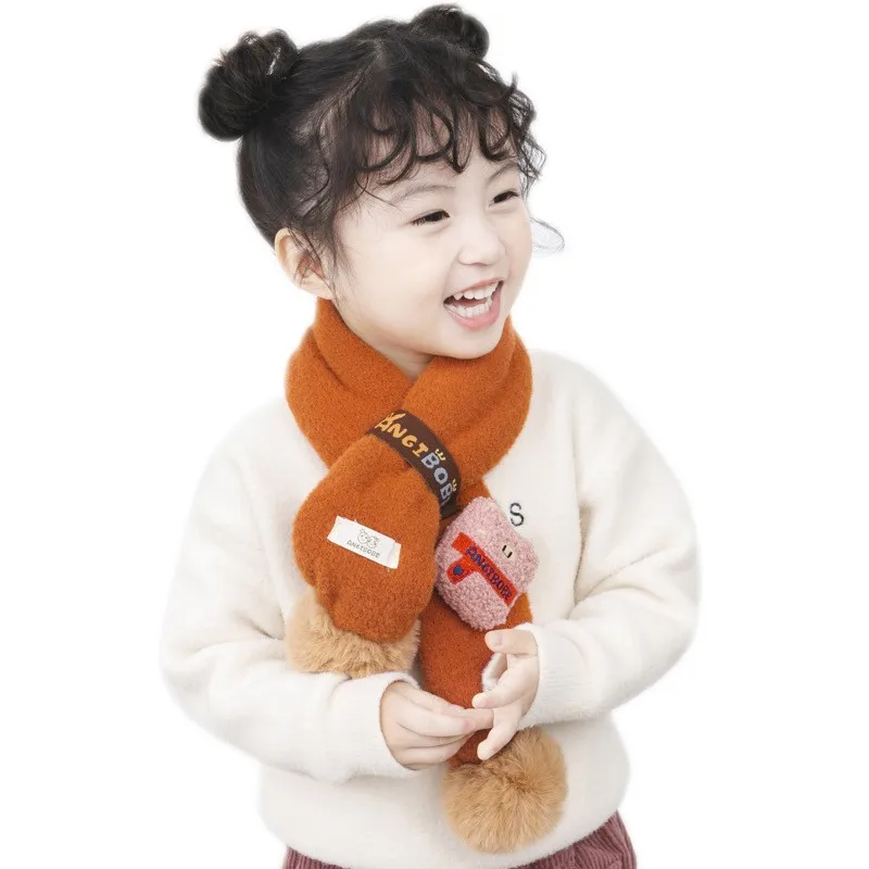 Winter Cute Girls Boy Scarf Cartoon Pattern Kids Cotton Warmer Neck Children Solid Scarves Short Scarf