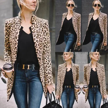 

Women Leopard Long Top Warm Casual Cardigan Long Sleeve Coat Plus Size S-5XL