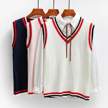 Элегантный дизайн, v-образный вырез, жилет, свитера для женщин, весна-осень, без рукавов, в полоску, хит, цвет, Свободный жилет, студенческий, подходит, шикарный, простой джемпер