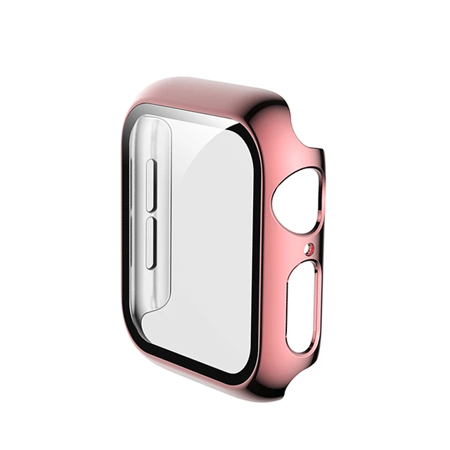 Glass+Case Full Cover For Apple Watch Case Series 6 SE 5 4 3 2 iWatch Case Accessor 44mm 40mm 42mm 38mm Protector Apple Watch Pink