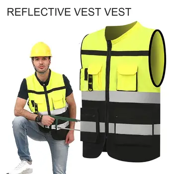 

Durable Yellow Black Polyester Fiber Clothing Sanitation Worker Safety Vest Reflective Vest Outdoors Equipment Safety Jacket