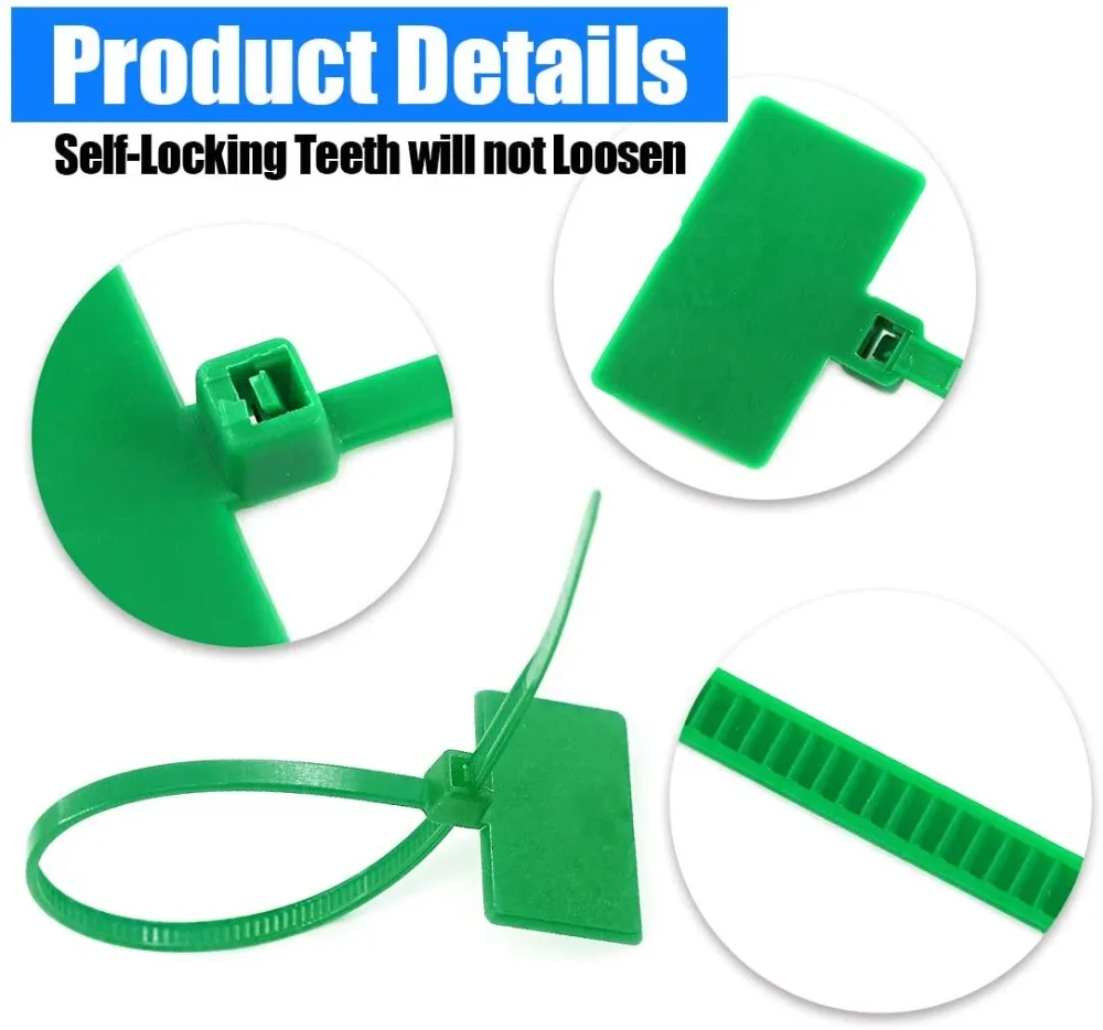 100x Colourful Nylon Self-Locking Labels Tie Network Cable Marker Wire Strap W2 