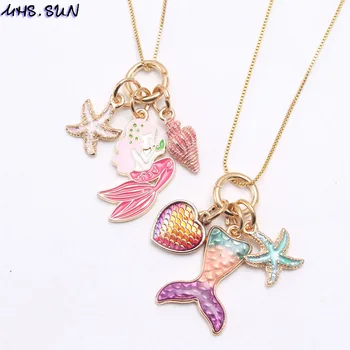 MHS.SUN fashion cartoon diy kids chain necklace girls lovely mermaid pendant necklace for kids best friend gift starfish jewelry