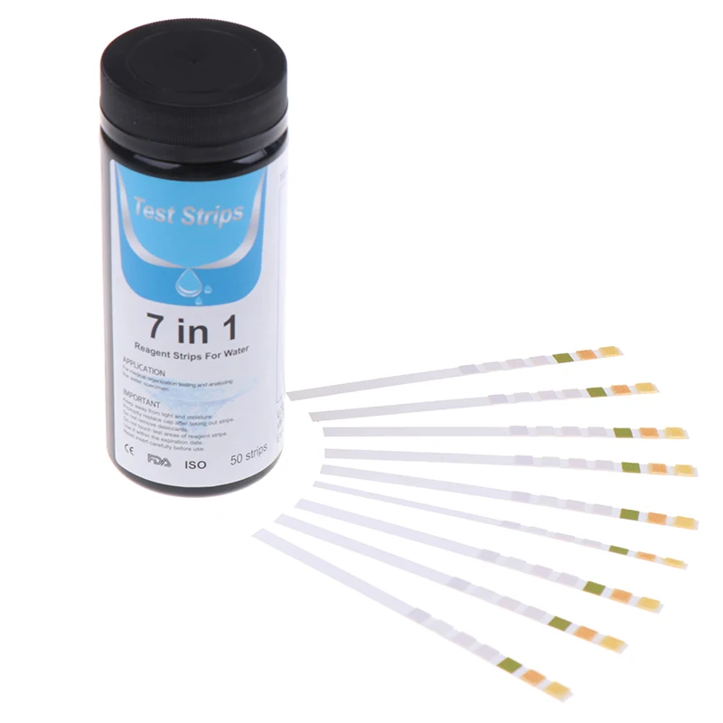 7 In1 Aquarium Fish Tank Water Test Strips Kit Nitrite Nitrate PH Test Strips KH GH NO2 NO3 Bromine Chlorine Test 50pcs/Bottle