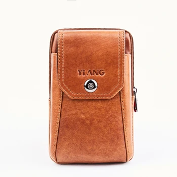 

New arrival Men Leather Waist Bag Cell/Mobile Phone Case Card Holder Purse Pouch Hook Belt Skin Cowhide Fanny Pack 6 inch