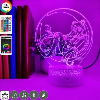 

App Control Anime light Sailor Moon 3D LED Lamp 7 Color Changing Night Light Cool Girl Children Bedroom Decoration Gift Toy