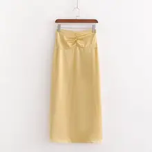 Повседневные желтые женские длинные юбки весна-осень новая модная плиссированная однотонная прямая женская юбка элегантная облегающая женская юбка