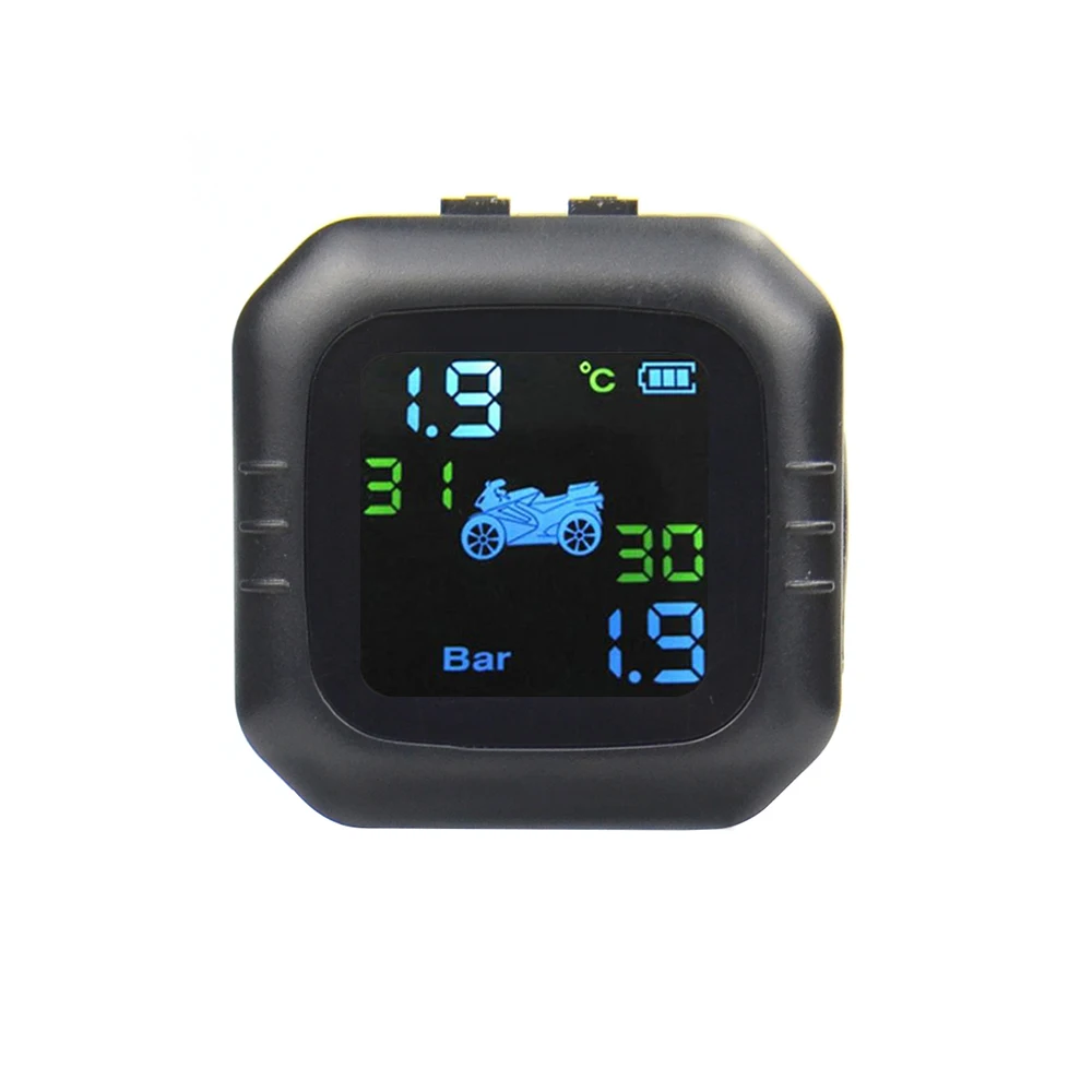 Tyre Temperature Monitoring Alarm System with 2 External Sensors USB Solar Charging Motorcycle TPMS Motor Tire Pressure