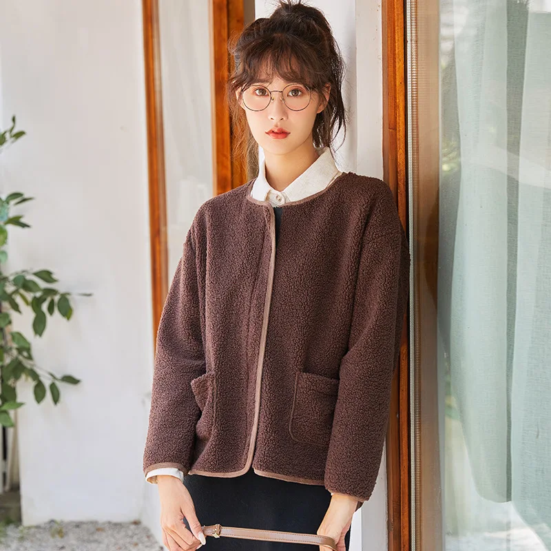 

2020 New Autumn Winter Lamb Cashmere Women Wool Coat Jackets Korean Style Fashion Loose Comfortable Warm Outwear Plus Size Coat