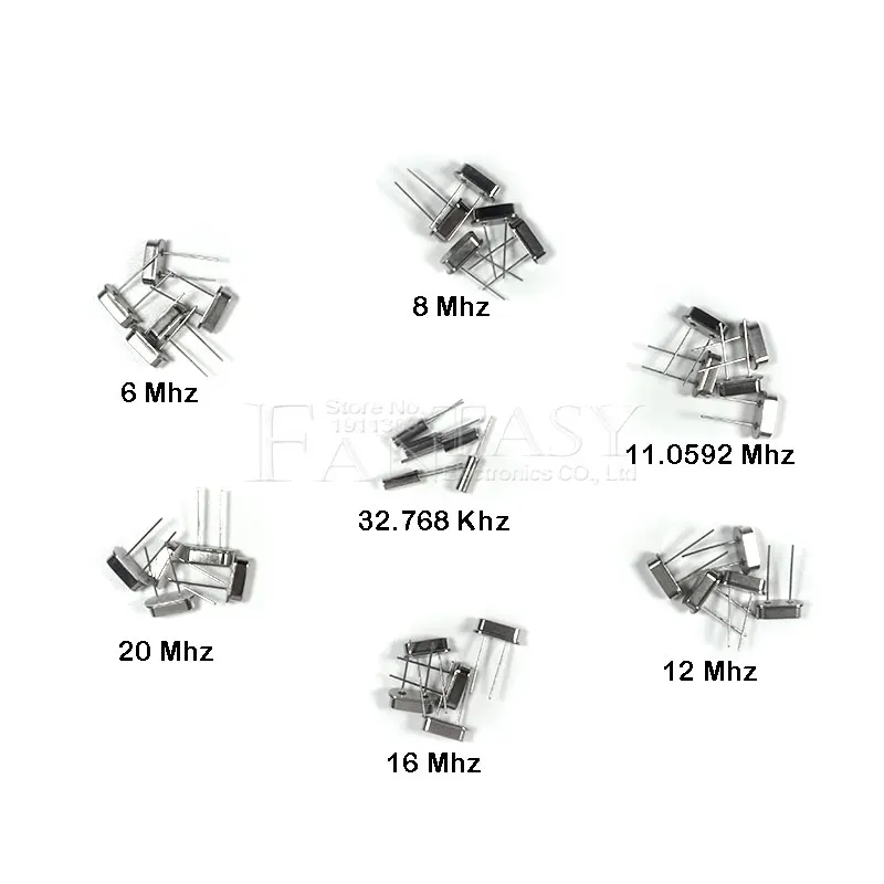 7values*5pcs=35pcs 32.768Khz 6Mhz 8Mhz 11.0592Mhz 12Mhz 16Mhz 20Mhz Crystal Oscillator HC-49S kit