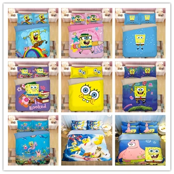 

LLANCL SpongeBob SquarePant Printed bedding sets Quilt/Duvet/Comforter cover Bedroom 3pcs child brithday holiday Gift all size