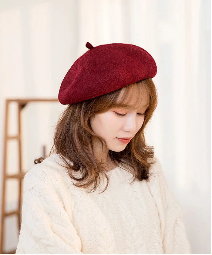 Autumn Winter Women Fashion Cashmere Adjustable Berets New Wool Hat Female Warm Solid Color Cap