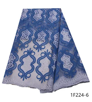 

Latest Design African Lace Fabric French Cord Lace Fabric Embroidered Nigerian Tulle Lace Fabric With Stones For Wedding 1F224