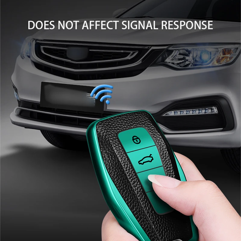 TPU + Leather Car Remote Key Case Cover Holder Shell For Geely Emgrand X7 EX7 Coolray-Auto Styling Fob Accessories key case key case cover car key shell anti lost keychain car key chain