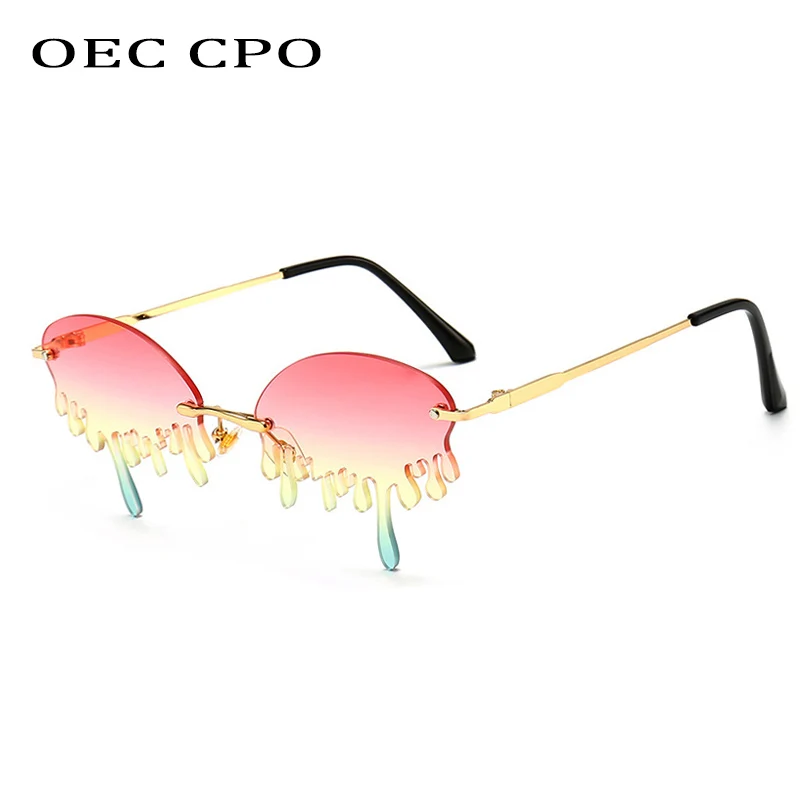 

OEC CPO Unique Rimless Tears Sunglasses Women Punk Irregular Colorful Sun Glasses Female Candy Color Pink Yellow Party Shades