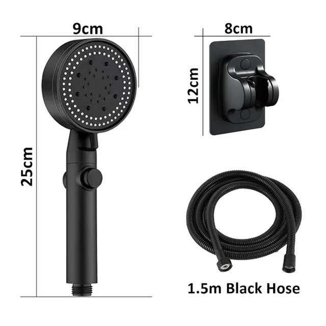 Shower Head Water Saving Black 5 Mode Adjustable High Pressure Shower One-key Stop Water Massage Eco Shower Bathroom Accessories 6