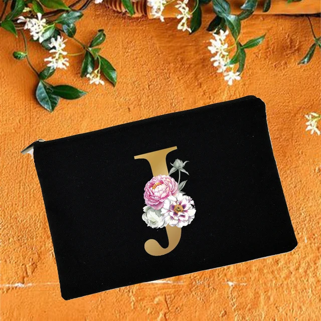 Bridesmaid Makeup Bags Floral Alphabet Print Cosmetic Case Bridal Party Make Up Pouch Necessaries Lady Tote Purse Wedding Gifts W05718-TBBK-D