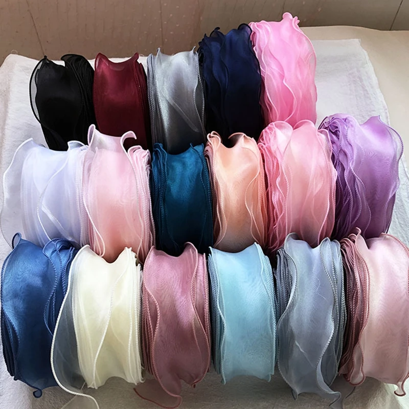 

5.5cm*35M Translucent Romantic Wavy Yarn Ribbon for DIY Hair Band Hand-made Bow Accessories, Gift Binding and Bouquet Packaging