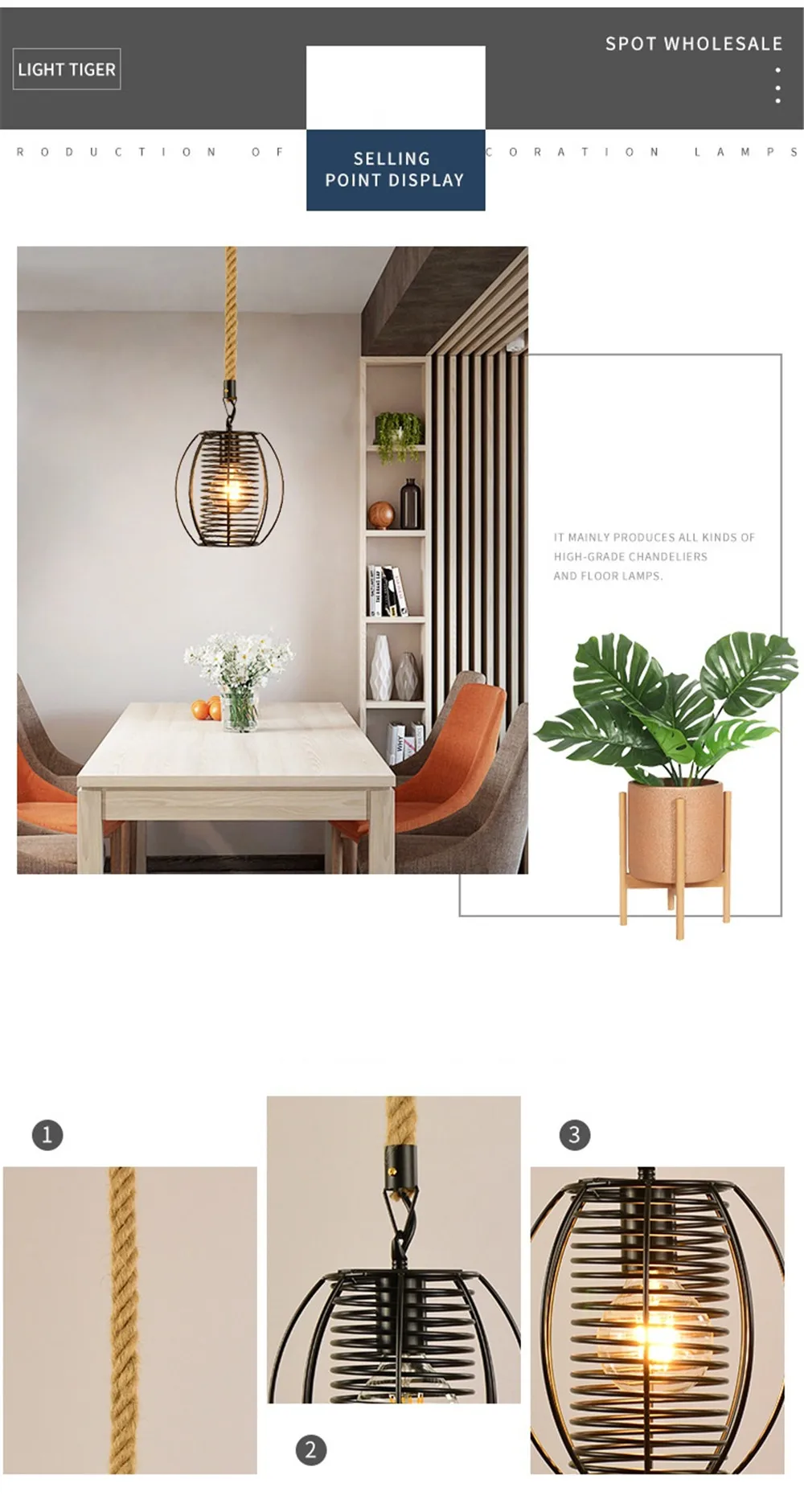 Retro Loft Decor LED Pendant Lamp Edison Industrial Hemp Rope Iron Hanging Light Dining Room Lights Fixtures Indoor Lighting (15)