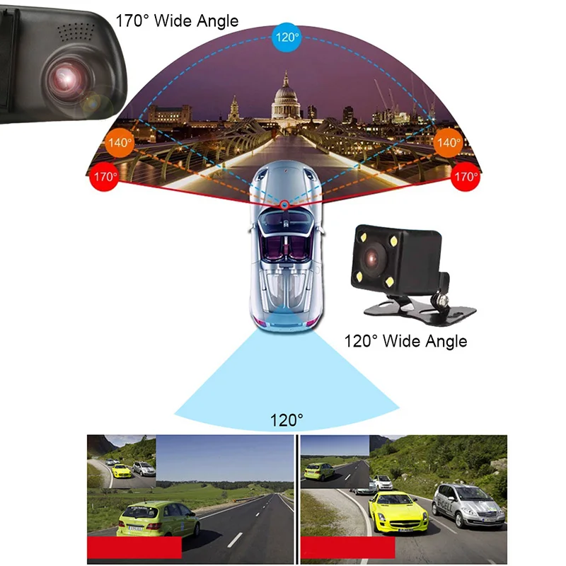 TOSPRA 7,0 дюймовый сенсорный экран Автомобильный видеорегистратор камера зеркало заднего вида видеорегистраторы двойной объектив рекордер ночного видения видеорегистратор FHD 1080P Регистратор