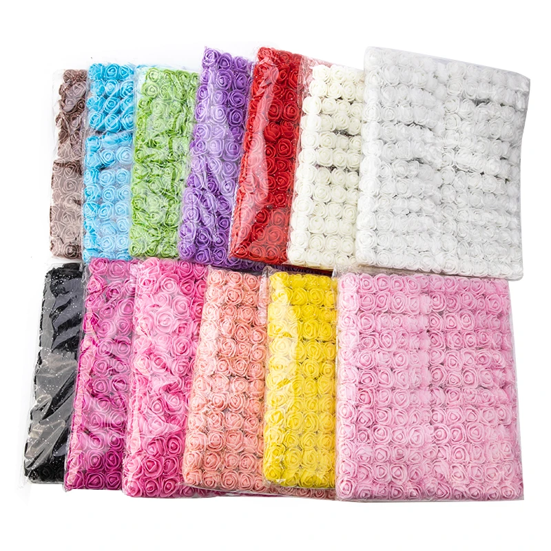 

144pcs/bag Mini PE Multicolor Fake Foam Rose Artificial Flowers cheap Christmas Wreath Decor for Home Wedding DIY Bouquet