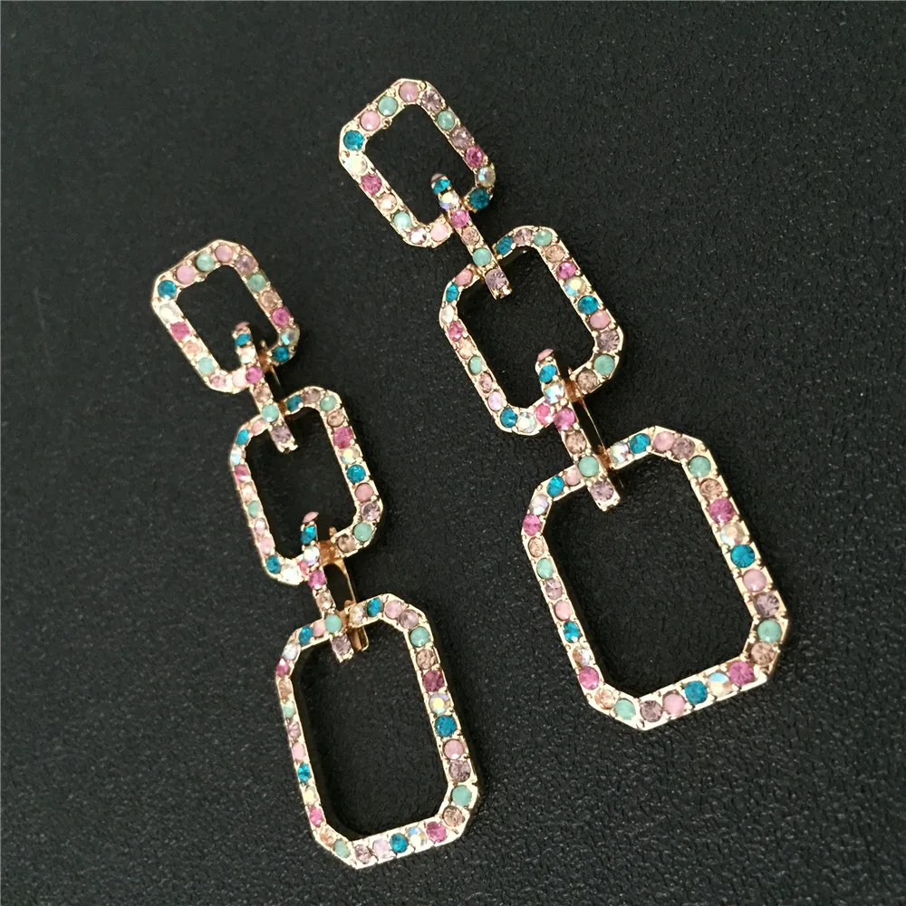 

Multi Colorful Stone Around Square Linked Drop Earrings For Women Girl Statement Earrings Chunky Romantic Feminist