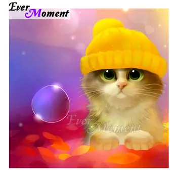 

Ever Moment Diamond Painting Wall Picture Of Rhinestone Cat in Hat Bubble Mosaic Full Square Drill Diamond Embroidery ASF1948