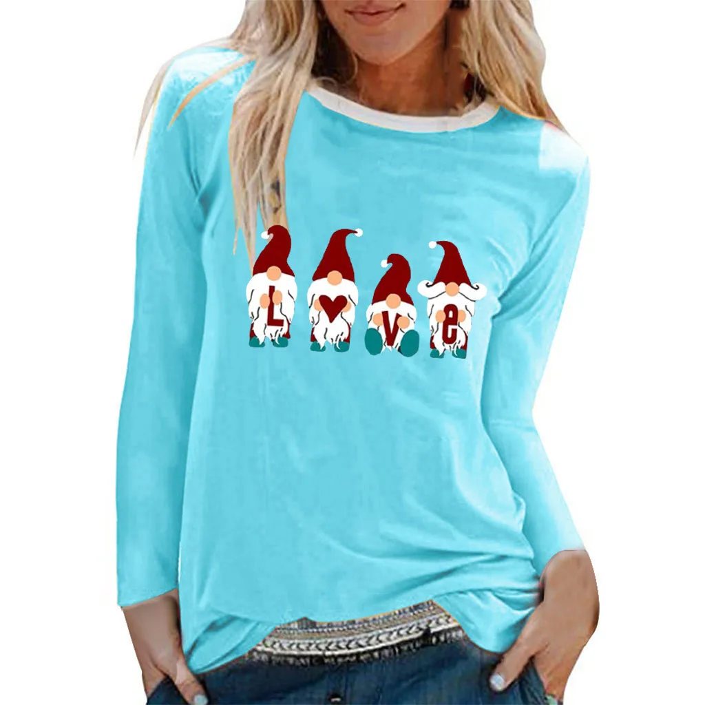 Женские футболки с принтом рождественской елки, топы, однотонный пуловер с принтом, топы, Рождественская одежда, повседневная футболка, топы, женские новые - Цвет: Blue