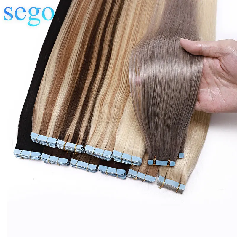SEGO 20/40 шт. 1"-24" Мини клейкая лента(с чешуйками в одном направлении), опт Remy 13 Цветов прямые шелковистые волосы на Клейкой Ленте имитирующей кожу из натуральных волос