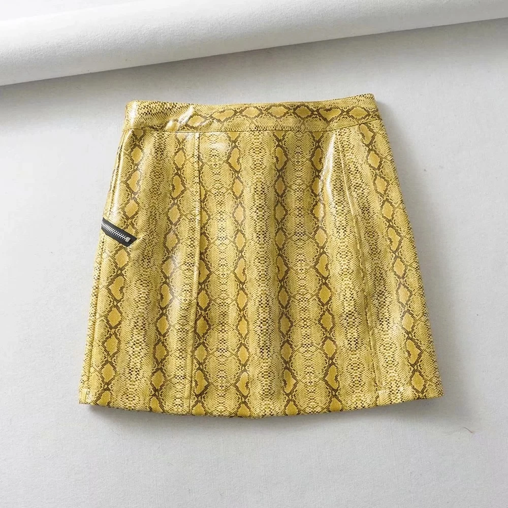 Женские юбки-карандаш из искусственной кожи со змеиным принтом и высокой талией на молнии, мини юбки осень-зима